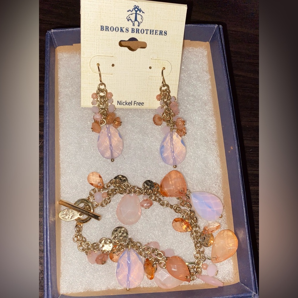 Brooks Brothers Pink Dangle Drop Earrings and Bracelet Set